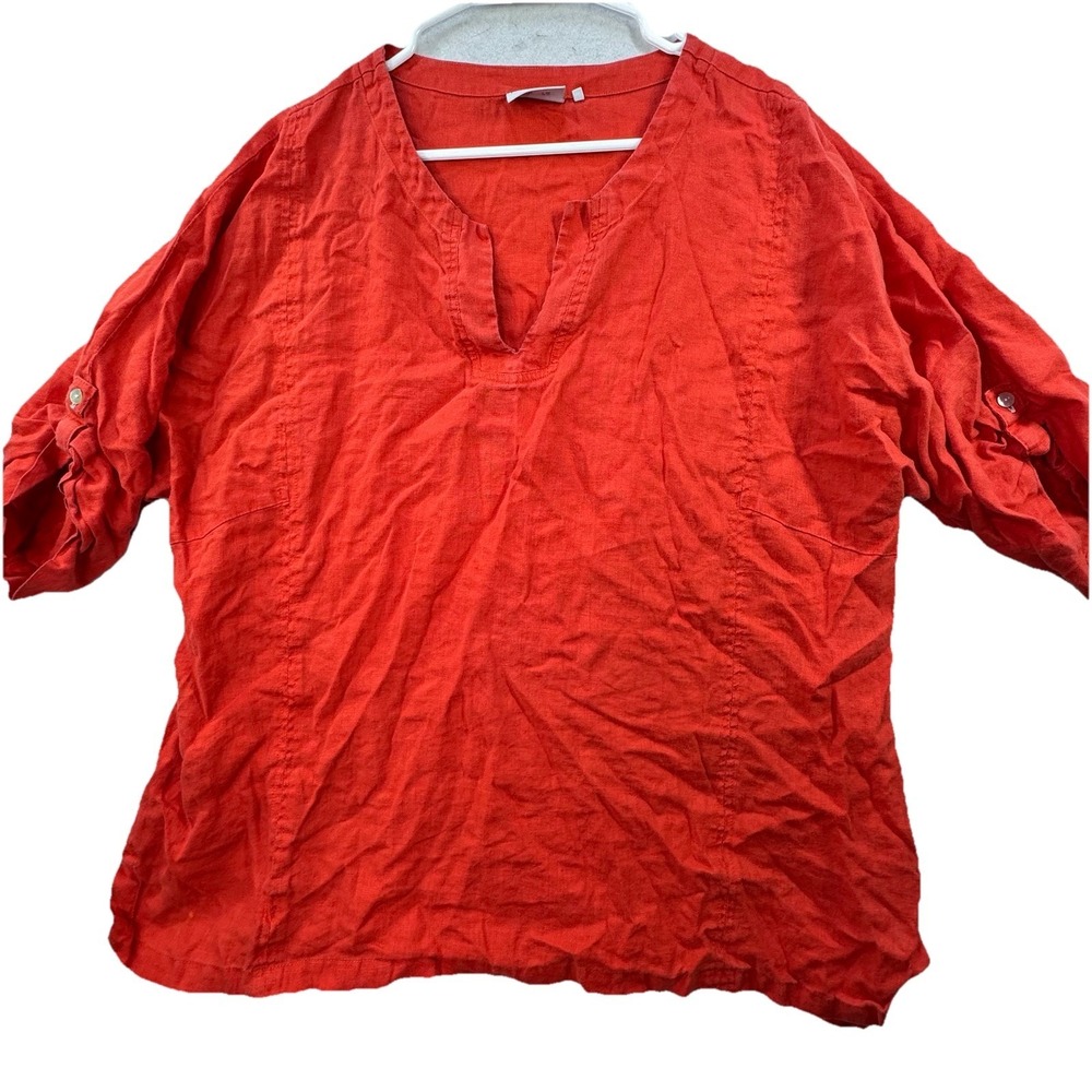 FOIL‎ Brand 100% Linen Short Sleeve Top Women's 14 Boxey Earthy Lagenlook